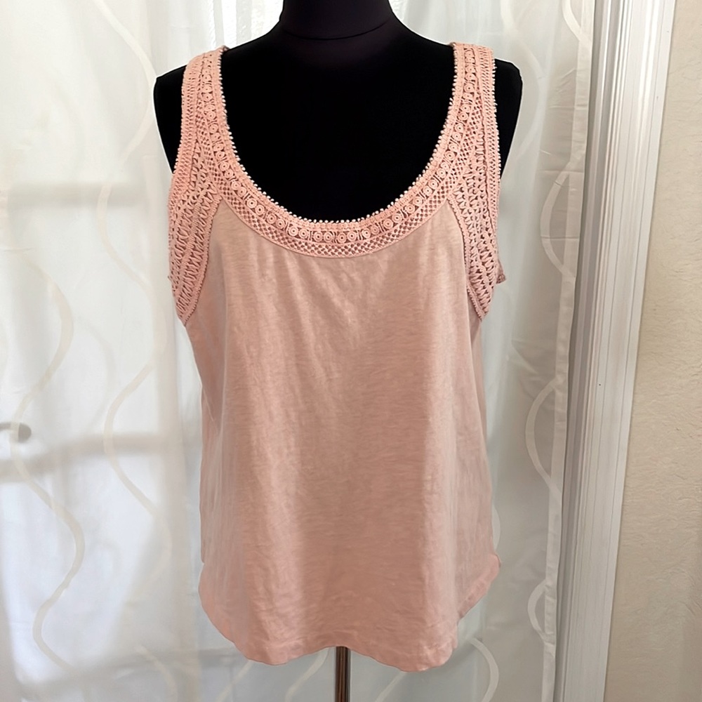 J Crew Light Peach Crochet Trim Tank Top, Size XL